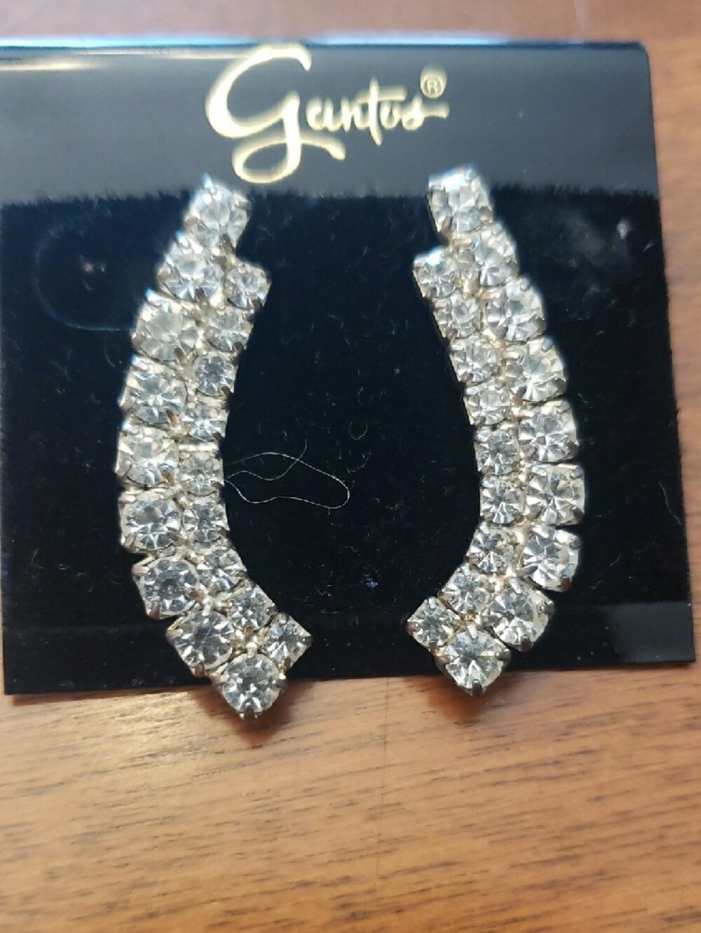 Vtg Gantos Silver Rhinestone Earrings - Sparkling Curved Studs
